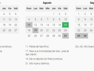 Calendario completo de feriados del 2019
