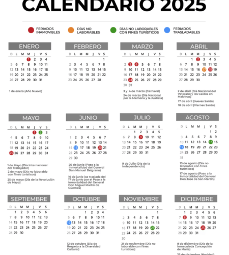 Calendario de feriados y días no laborables 2025 para turismo